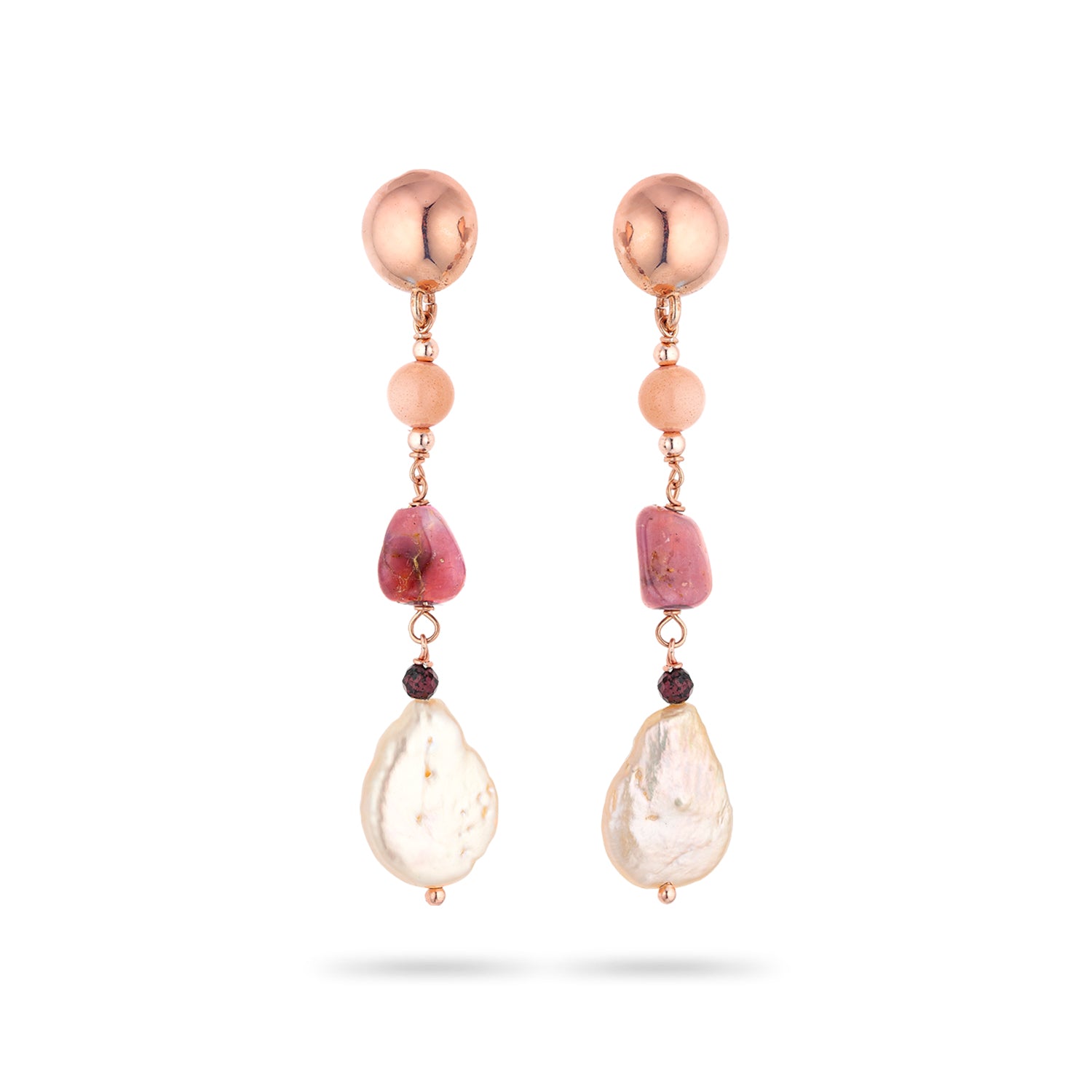 Σκουλαρίκια Amalfi από επιχρυσωμένο ασήμι 925° με τουρμαλίνη, moonstone και freshwater pearl Εικόνα 1