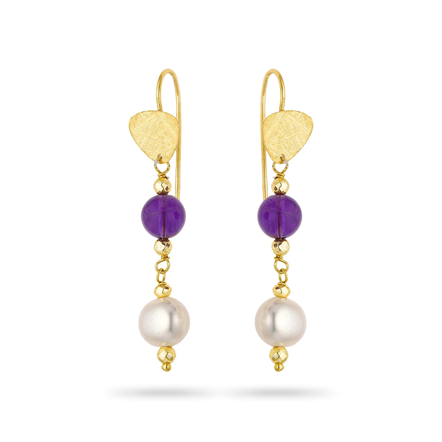 Σκουλαρίκια Amalfi από επιχρυσωμένο ασήμι 925° με αμέθυστο και freshwater pearl Εικόνα 1