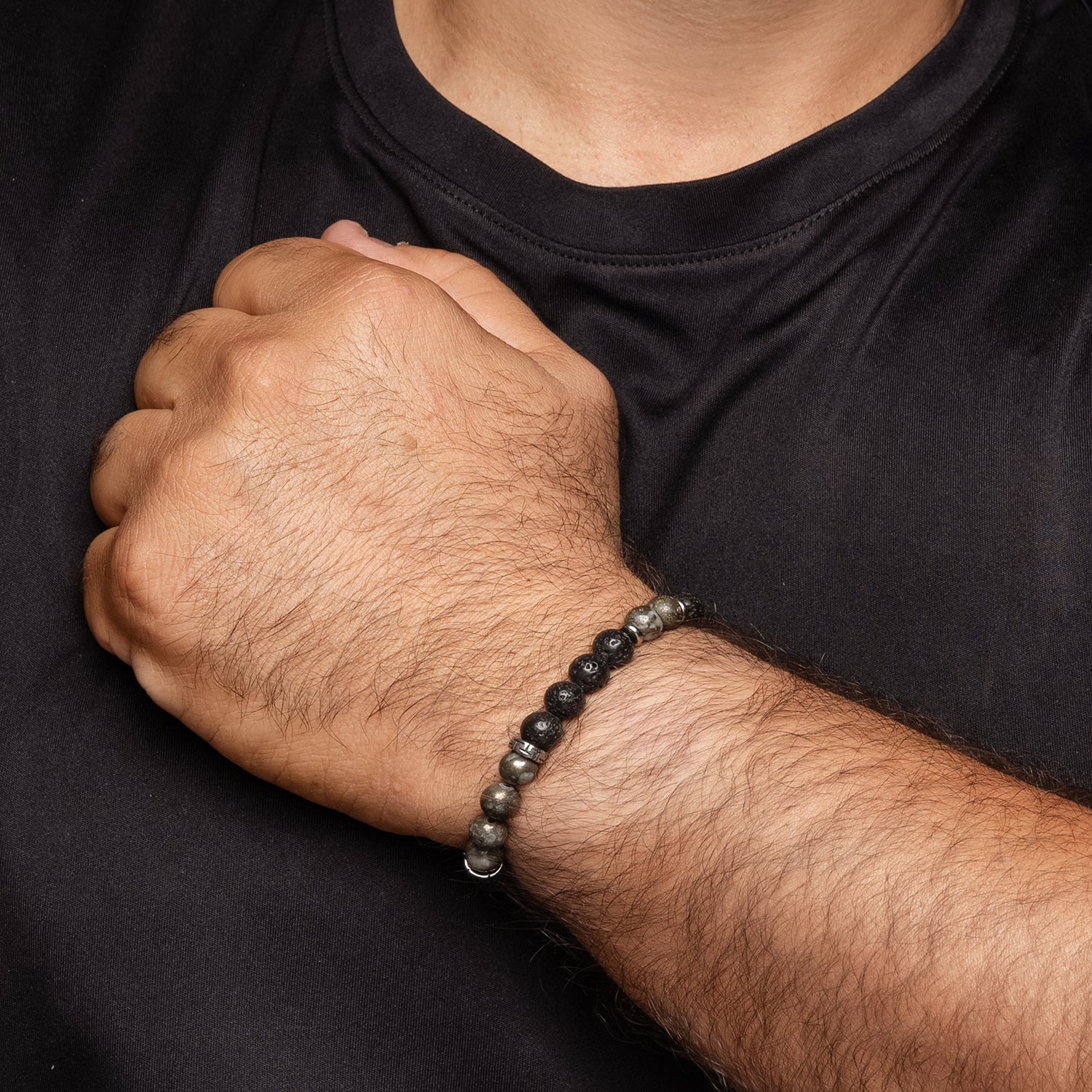 Ανδρικό βραχιόλι από λάβα και πυρίτη Εικόνα 2