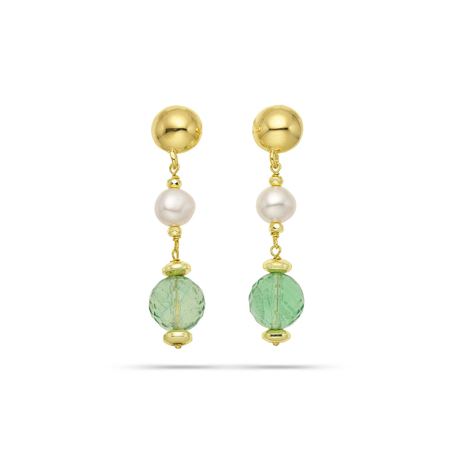 Σκουλαρίκια Amalfi από επιχρυσωμένο ασήμι 925° με φθωρίτη και freshwater pearls Εικόνα 1