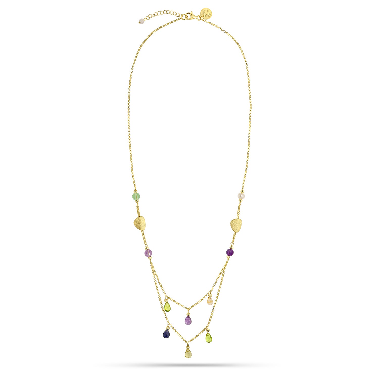 Κολιέ Amalfi από επιχρυσωμένο ασήμι 925° με ιολίτη, περίδοτο, αμέθυστο και freshwater pearls Εικόνα 1