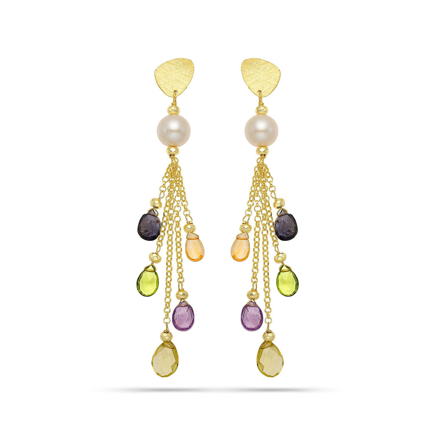 Σκουλαρίκια Amalfi από επιχρυσωμένο ασήμι 925° με ιολίτη, περίδοτο, αμέθυστο και freshwater pearls Εικόνα 1