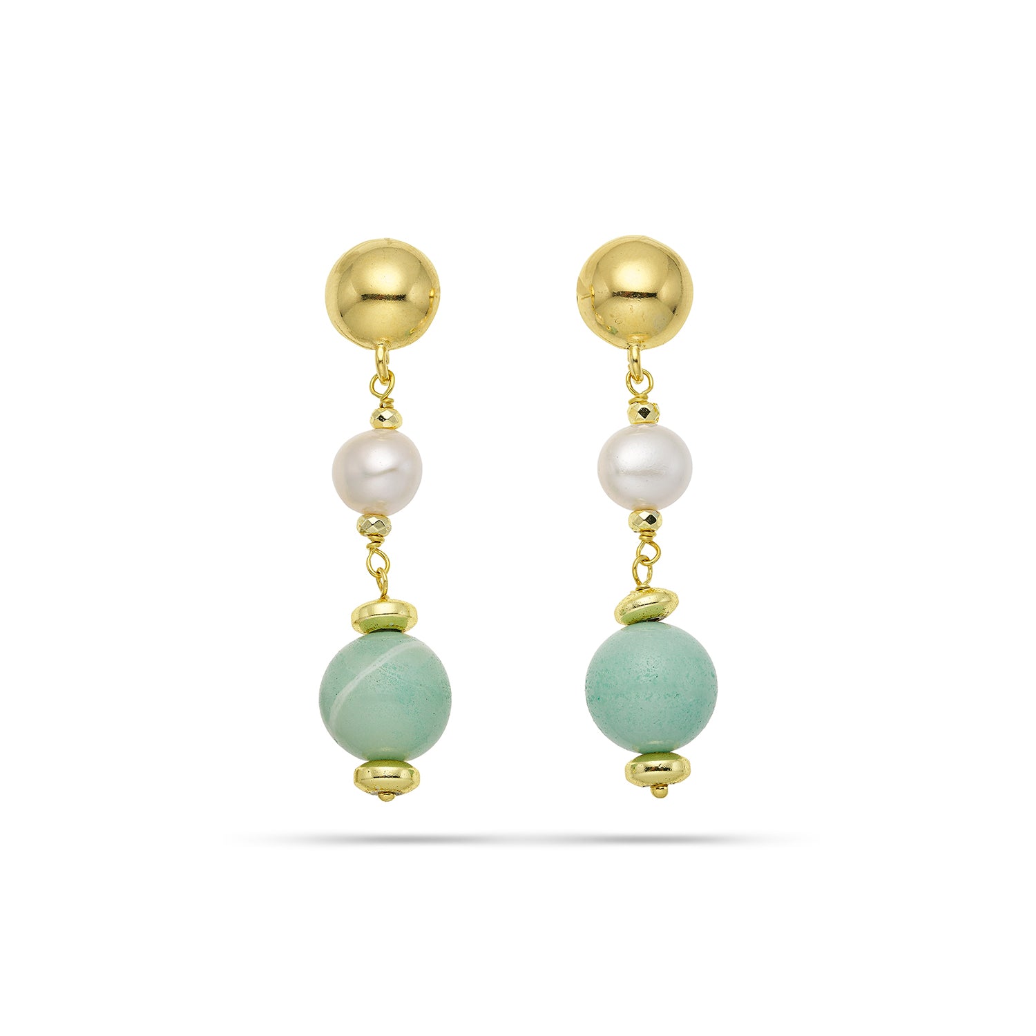 Σκουλαρίκια Amalfi από επιχρυσωμένο ασήμι 925° με αμαζονίτη και freshwater pearls Εικόνα 1