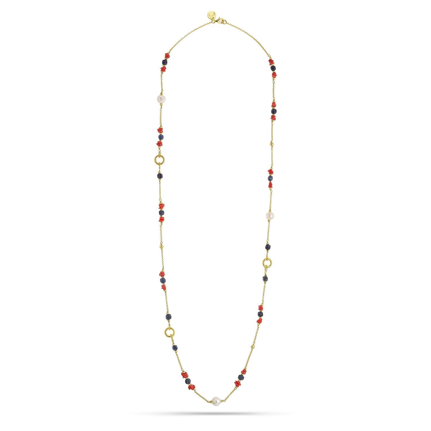 Κολιέ Amalfi από επιχρυσωμένο ασήμι 925° με κοράλλι, σοδαλίτη και freshwater pearls Εικόνα 1