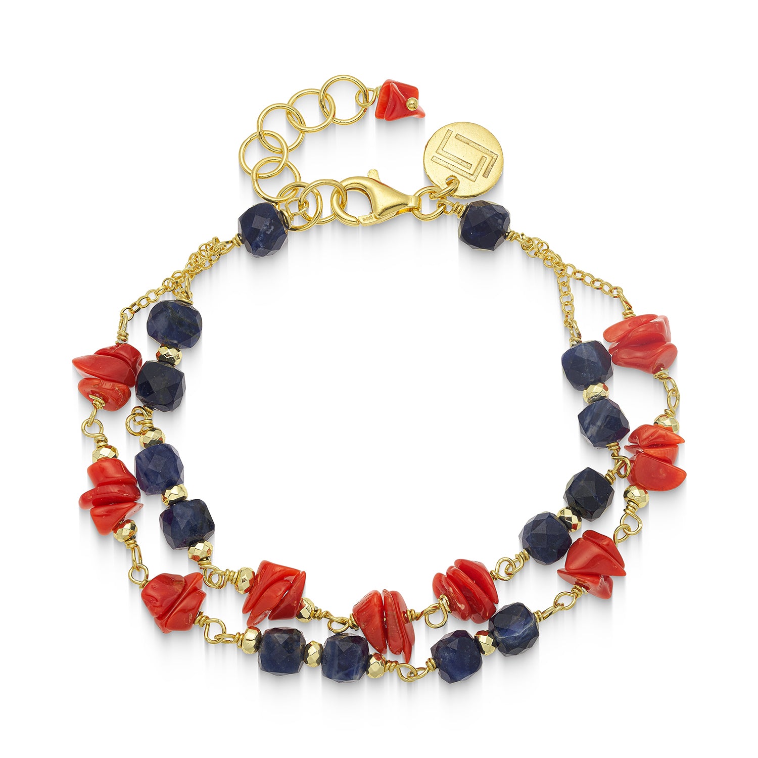 Βραχιόλι Amalfi από επιχρυσωμένο ασήμι 925° με κοράλλι και σοδαλίτη Εικόνα 1