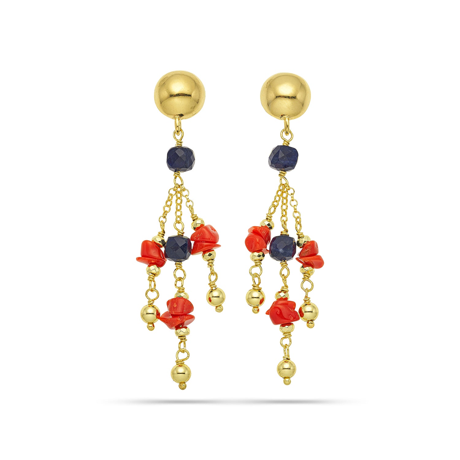 Σκουλαρίκια Amalfi από επιχρυσωμένο ασήμι 925° με κοράλλι και σοδαλίτη Εικόνα 1