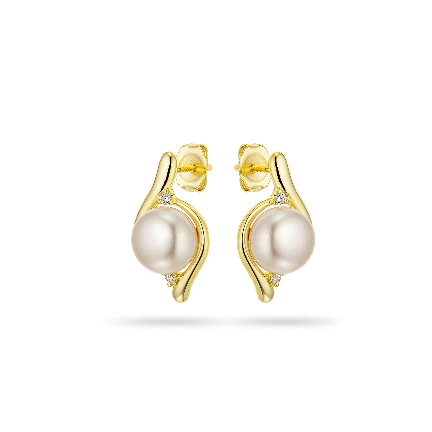 Σκουλαρίκια Pearls από επιχρυσωμένο ασήμι 925° με freshwater pearls και ζιργκόν Εικόνα 1