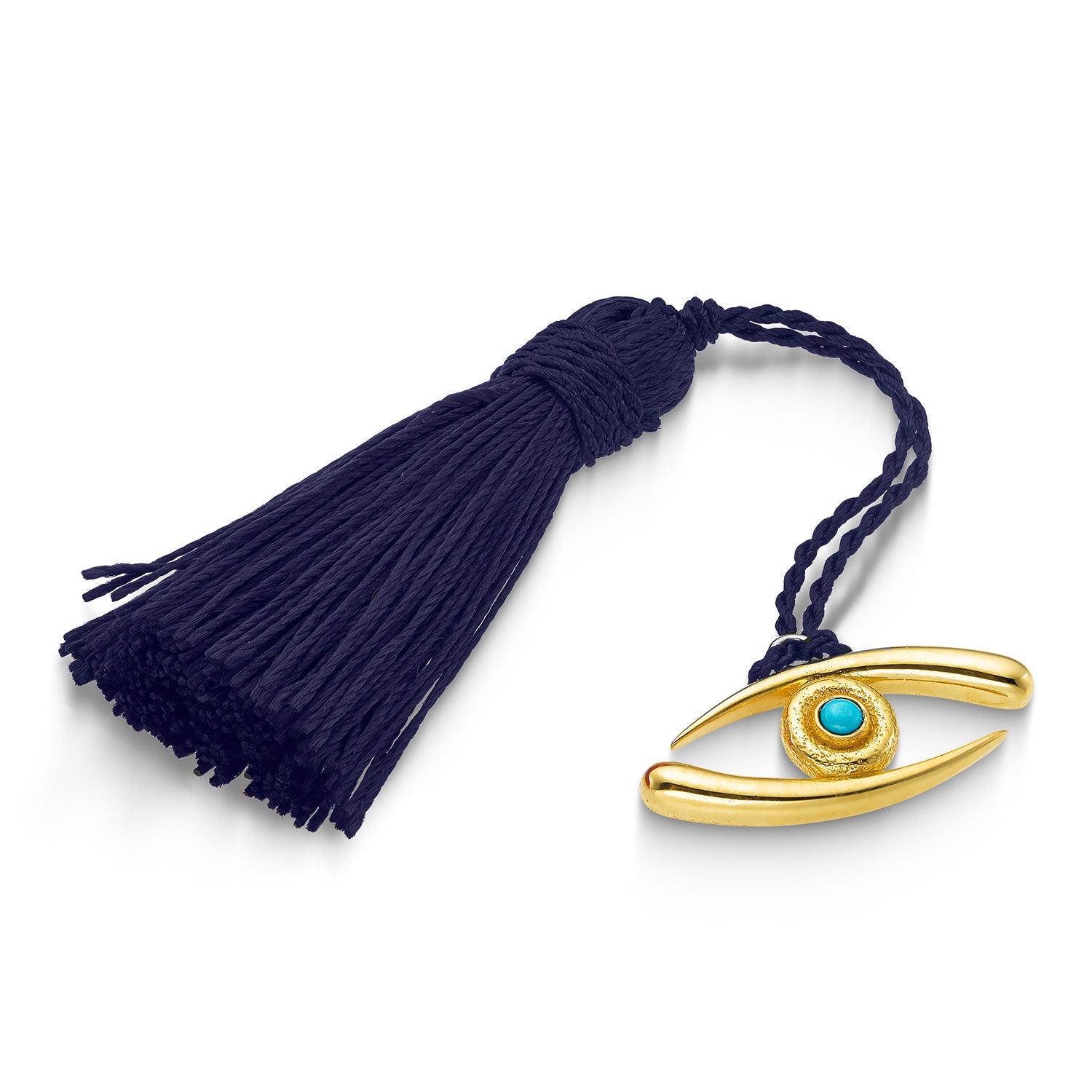 Επιτραπέζιο Γούρι μάτι απο επιχρυσωμένο ορείχαλκο με τυρκουάζ και μεταξωτή φούντα ή κορδόνι Εικόνα 2