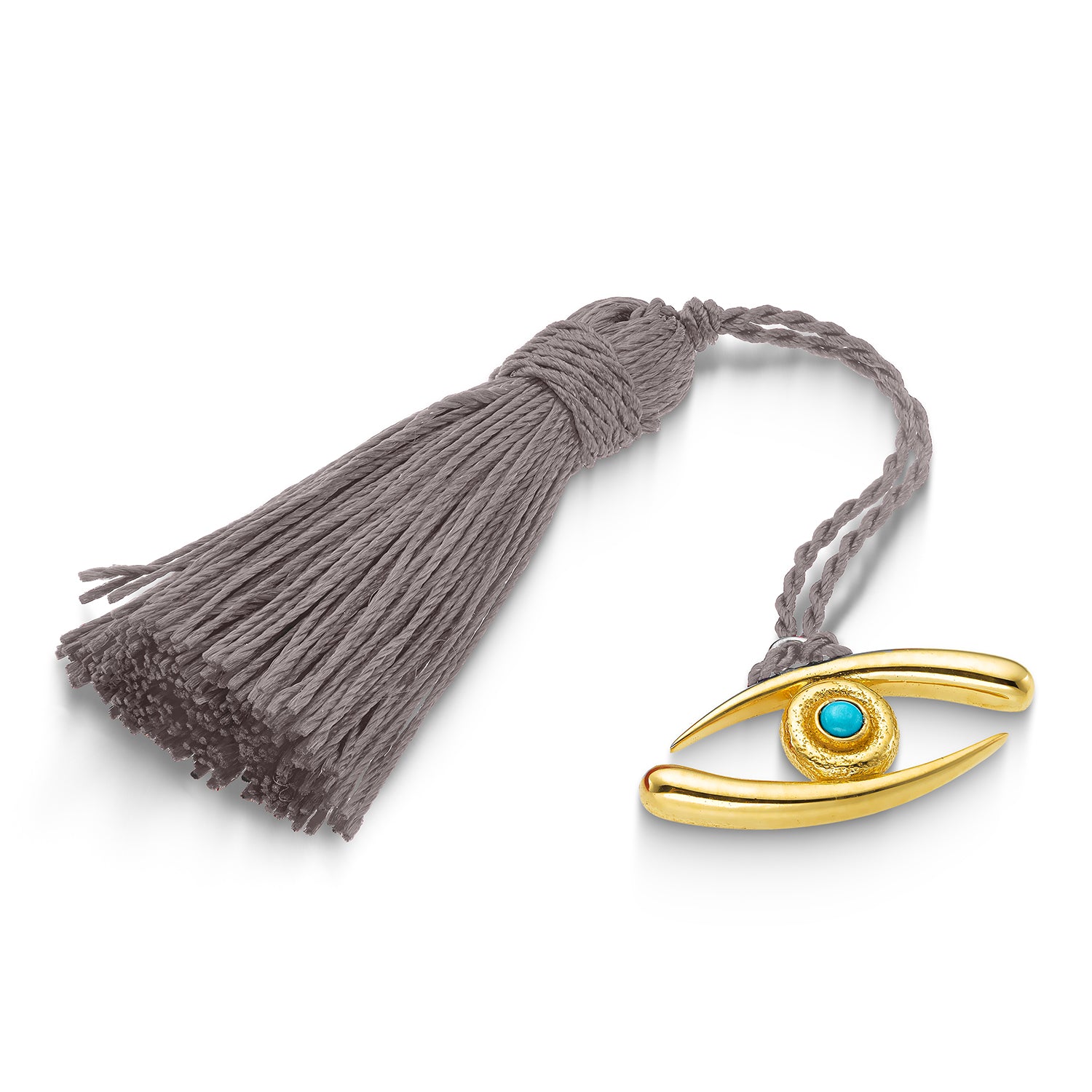 Επιτραπέζιο Γούρι μάτι απο επιχρυσωμένο ορείχαλκο με τυρκουάζ και μεταξωτή φούντα ή κορδόνι Εικόνα 3