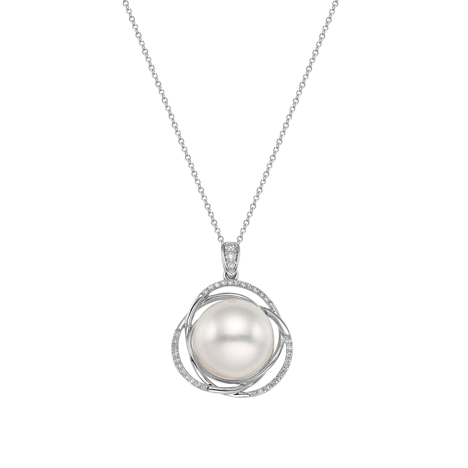 Μενταγιόν Pearls από λευκό χρυσό 18K με south sea pearl και διαμάντια