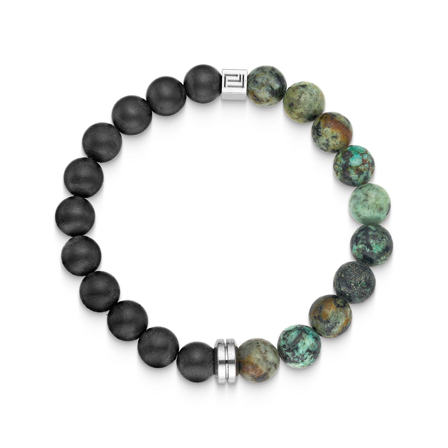 Ανδρικό βραχιόλι με αφρικανικό τυρκουάζ και μαύρο αχάτη 8mm