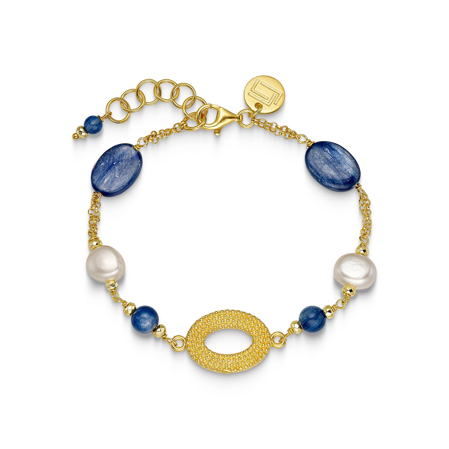 Βραχιόλι Amalfi από επιχρυσωμένο ασήμι 925° με κυανίτη, αιματίτη και freshwater pearls