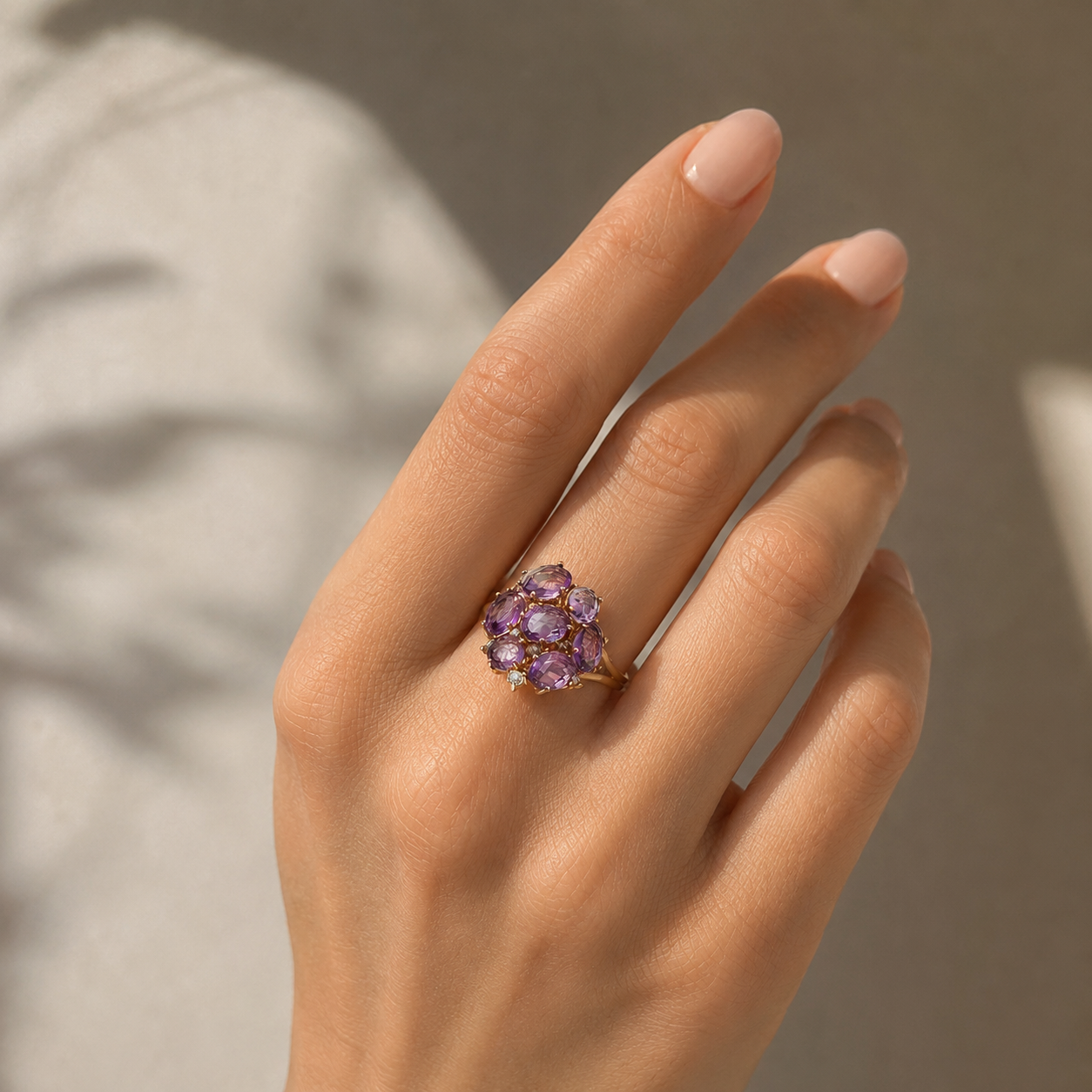 Δαχτυλίδι Secret Garden από ροζ χρυσό 14K με αμέθυστο και ζιργκόν