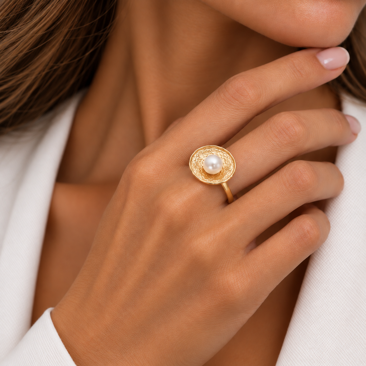 Δαχτυλίδι Terra από επιχρυσωμένο ασήμι 925° με freshwater pearl