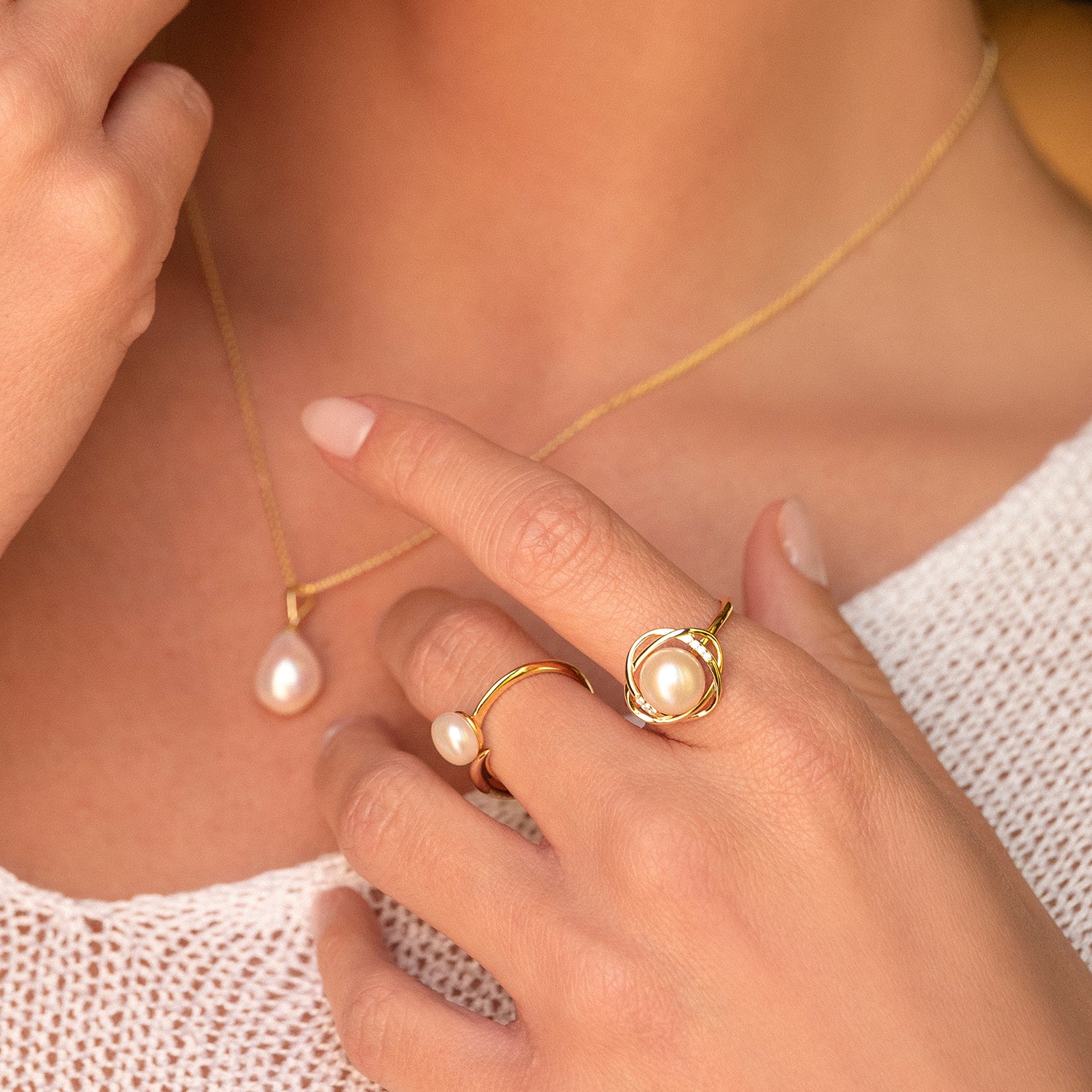 Δαχτυλίδι Pearls από επιχρυσωμένο ασήμι 925° με freshwater pearl και ζιργκόν