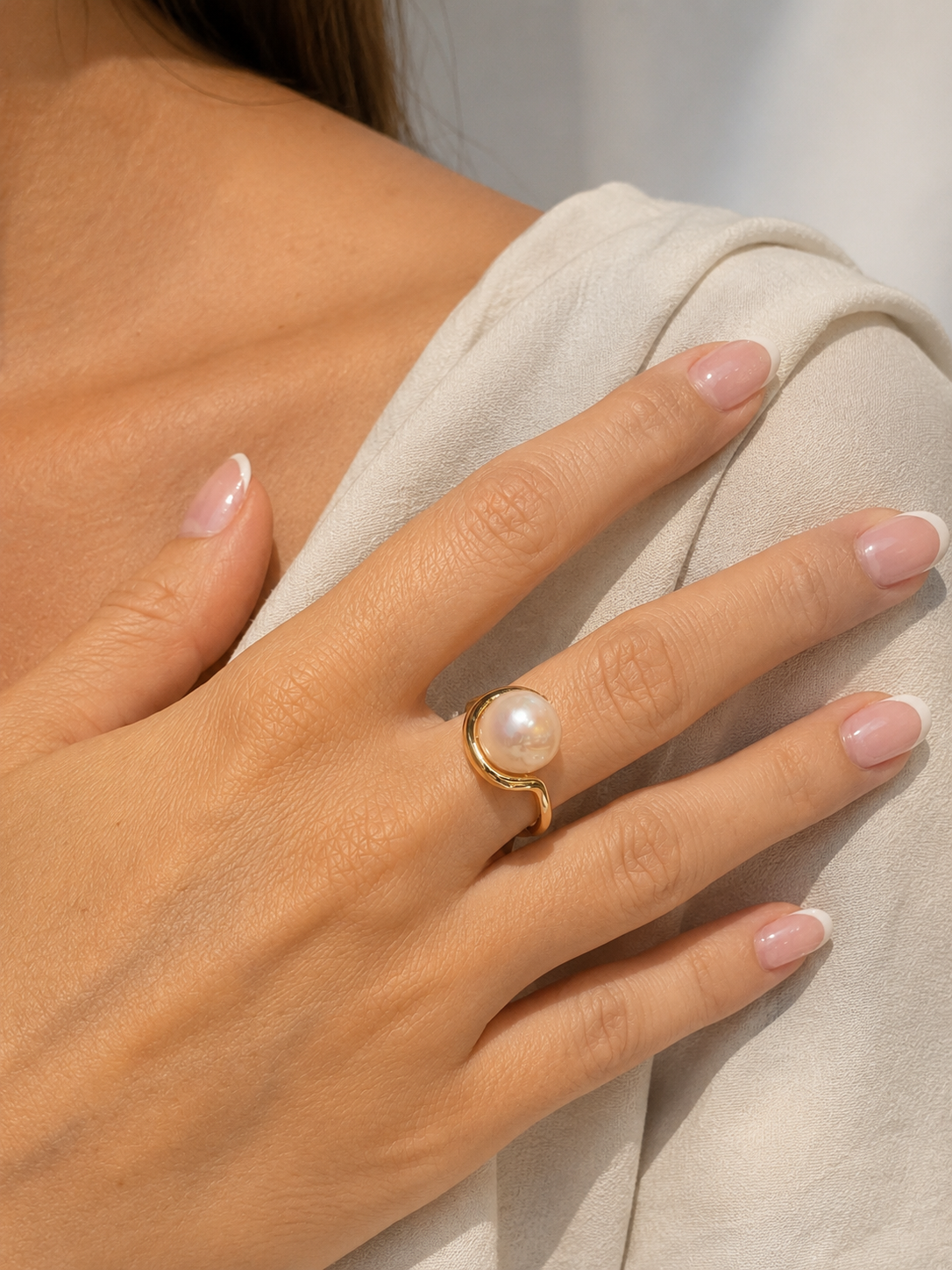 Δαχτυλίδι Pearls από επιχρυσωμένο ασήμι 925° με freshwater pearl