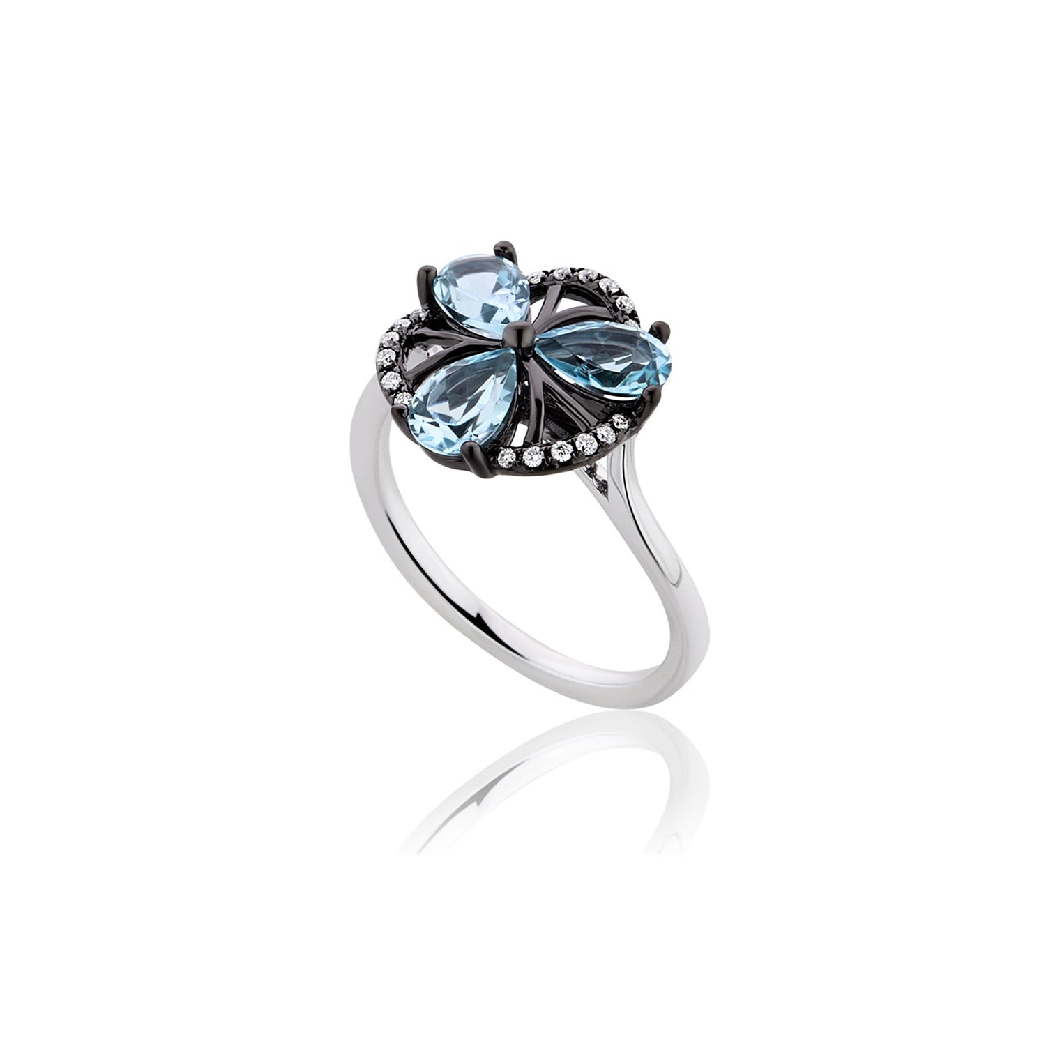 Δαχτυλίδι Secret Garden από λευκό χρυσό 18K με sky blue topaz και διαμάντια μπριγιάν