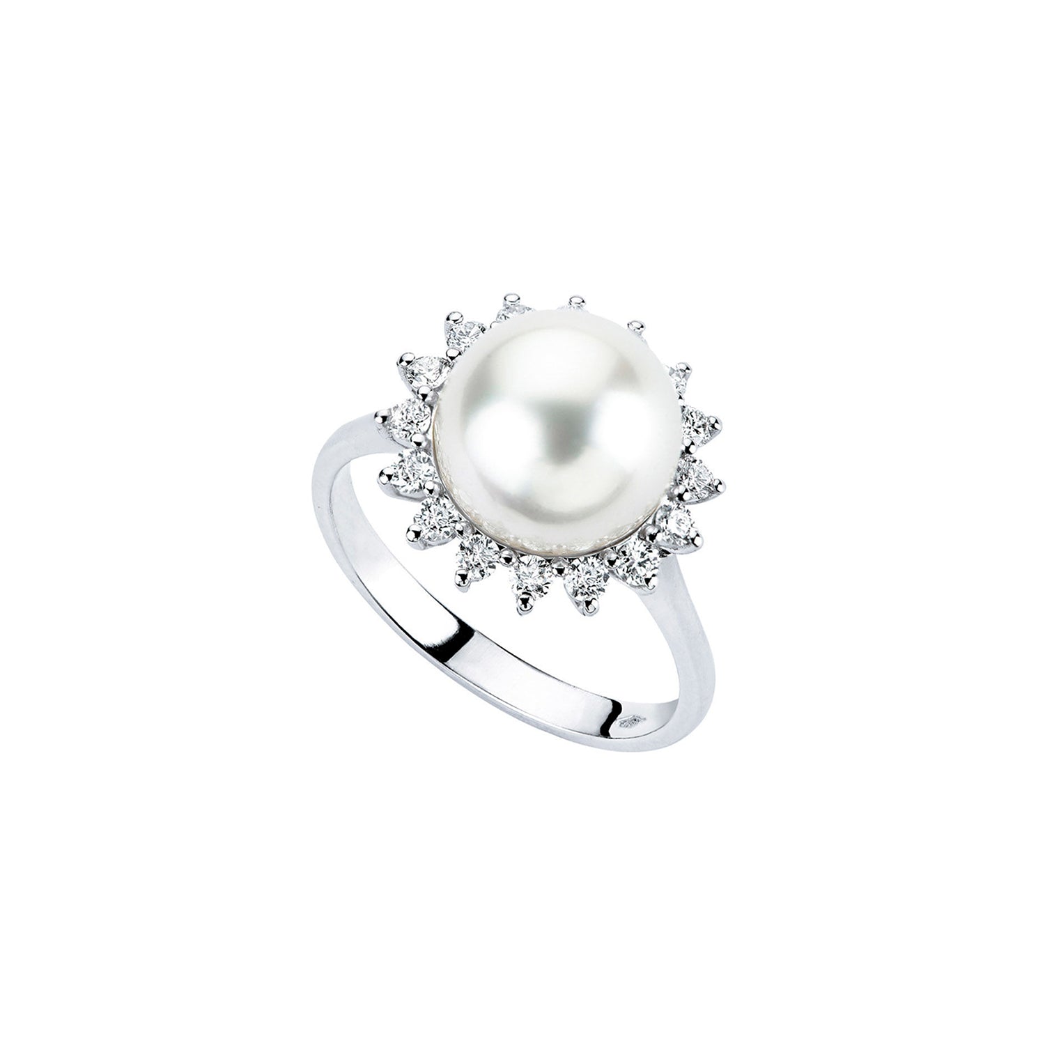 Δαχτυλίδι Pearls από λευκό χρυσό 18K με freshwater pearl και διαμάντια μπριγιάν