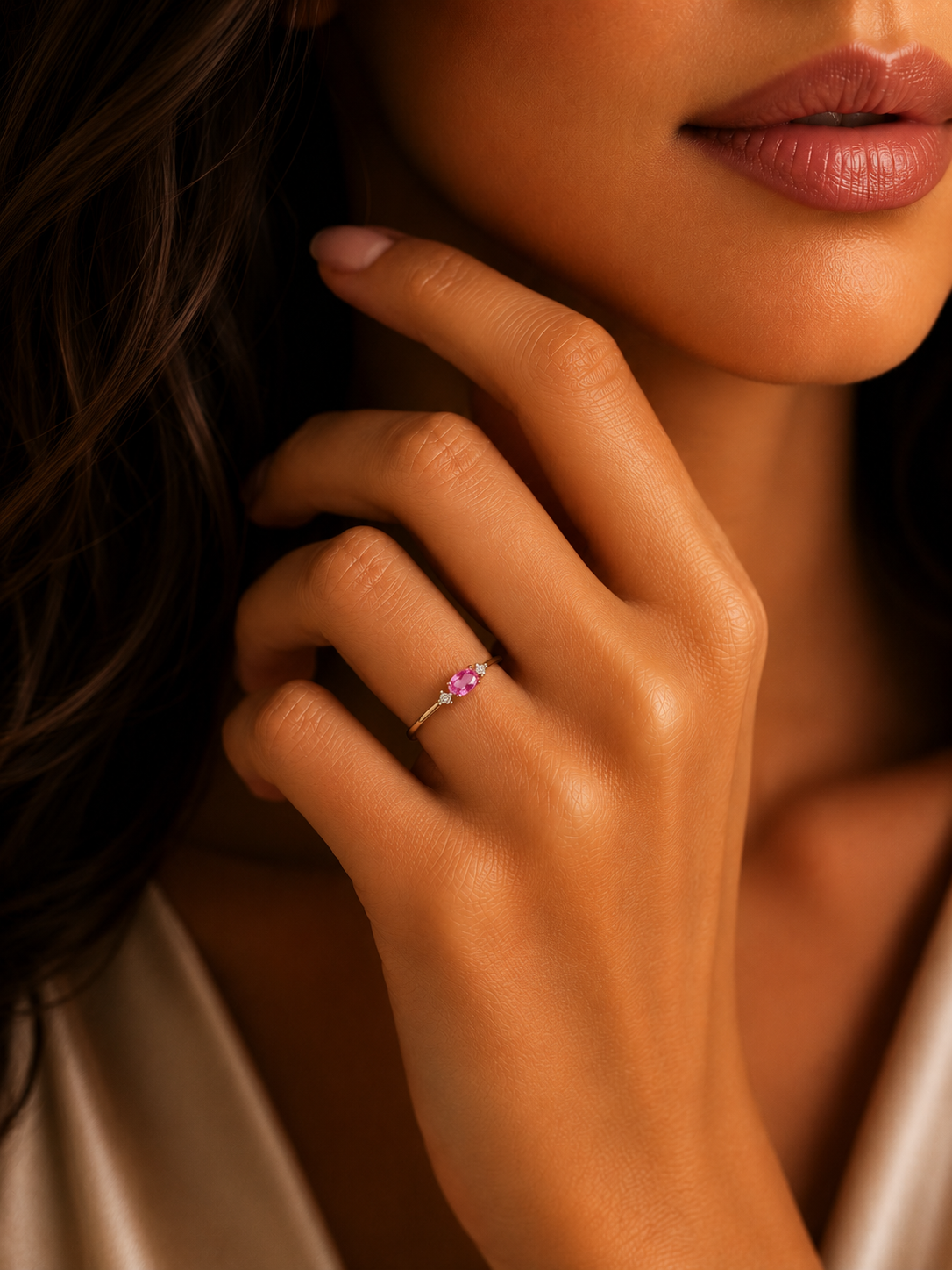 Δαχτυλίδι Gems από λευκό χρυσό 18K με ροζ ζαφείρι και διαμάντια μπριγιάν