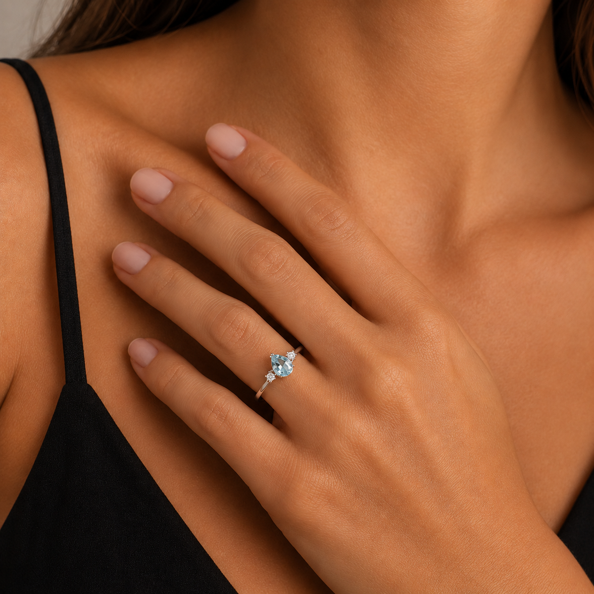 Δαχτυλίδι Gems από λευκό χρυσό 18K με ακουαμαρίνα και διαμάντια μπριγιάν