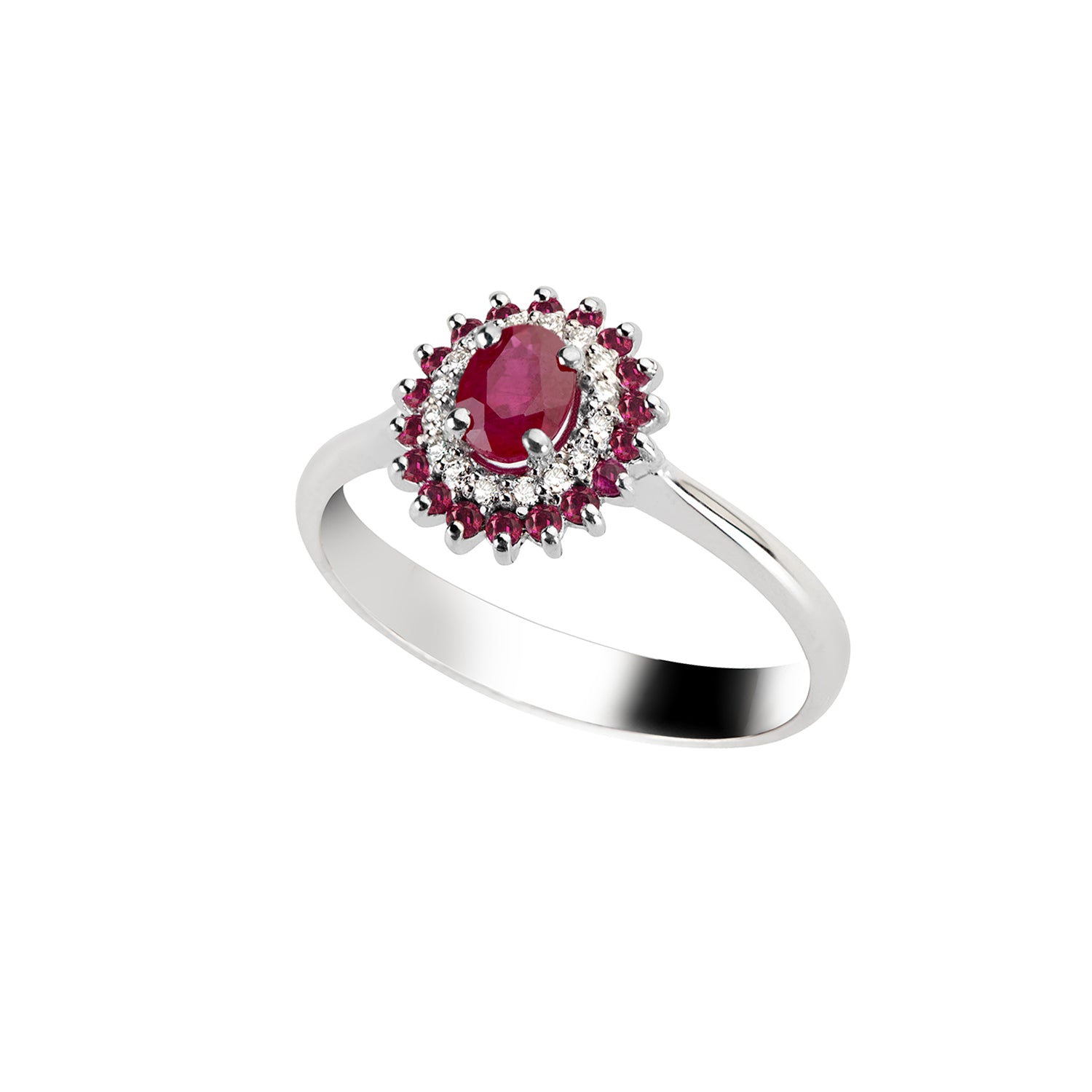 Δαχτυλίδι Gems από λευκό χρυσό 18K με ρουμπίνια και διαμάντια μπριγιάν