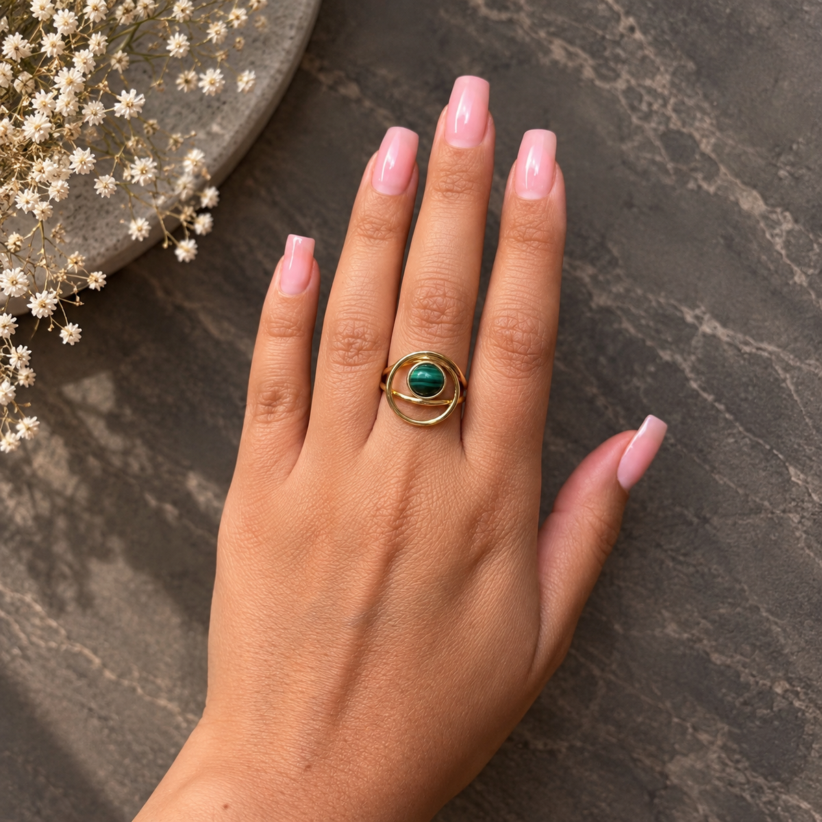 Δαχτυλίδι Secret Garden από χρυσό 18K με μαλαχίτη