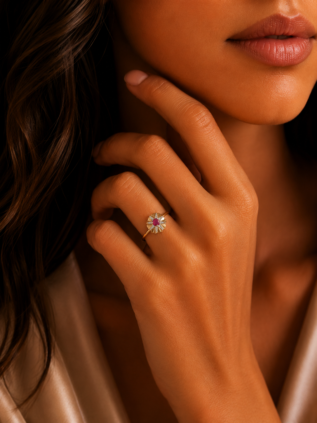 Δαχτυλίδι Gems από χρυσό 18K με ρουμπίνι και διαμάντια μπριγιάν