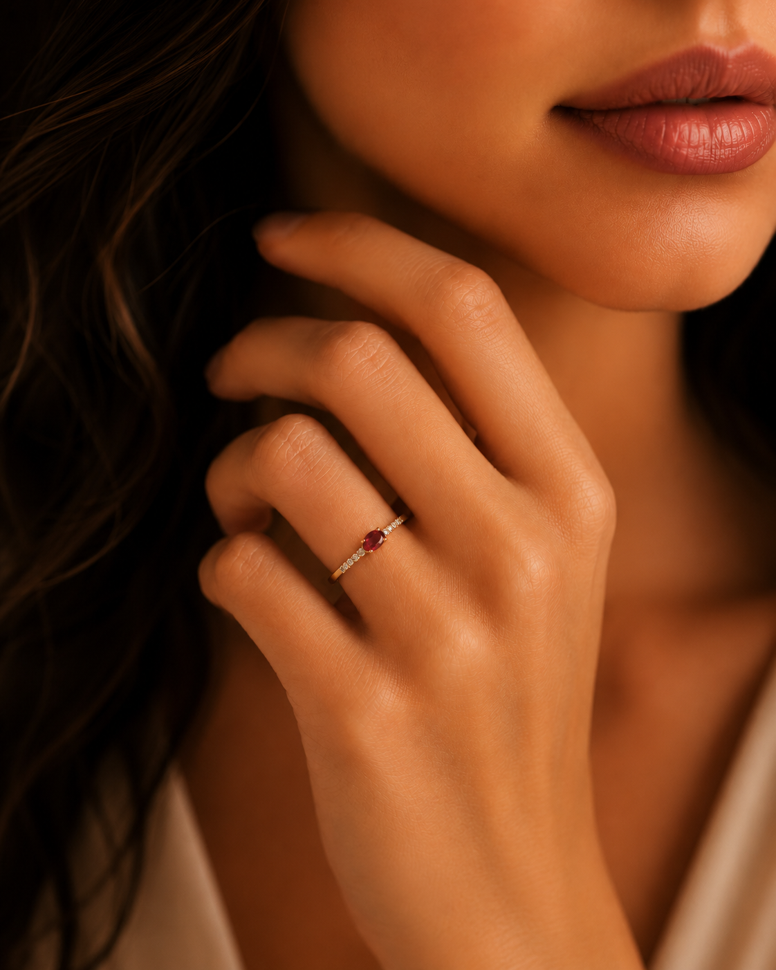 Δαχτυλίδι Gems από χρυσό 18K με ρουμπίνι και διαμάντια μπριγιάν.