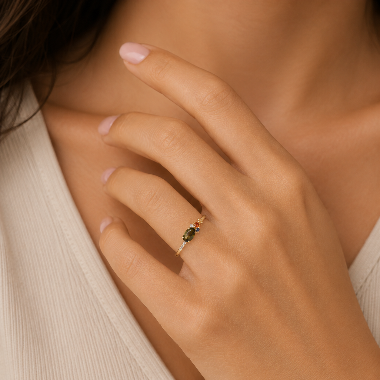 Δαχτυλίδι Secret Garden από χρυσό 14K με πολύχρωμα ζαφείρια και διαμάντια