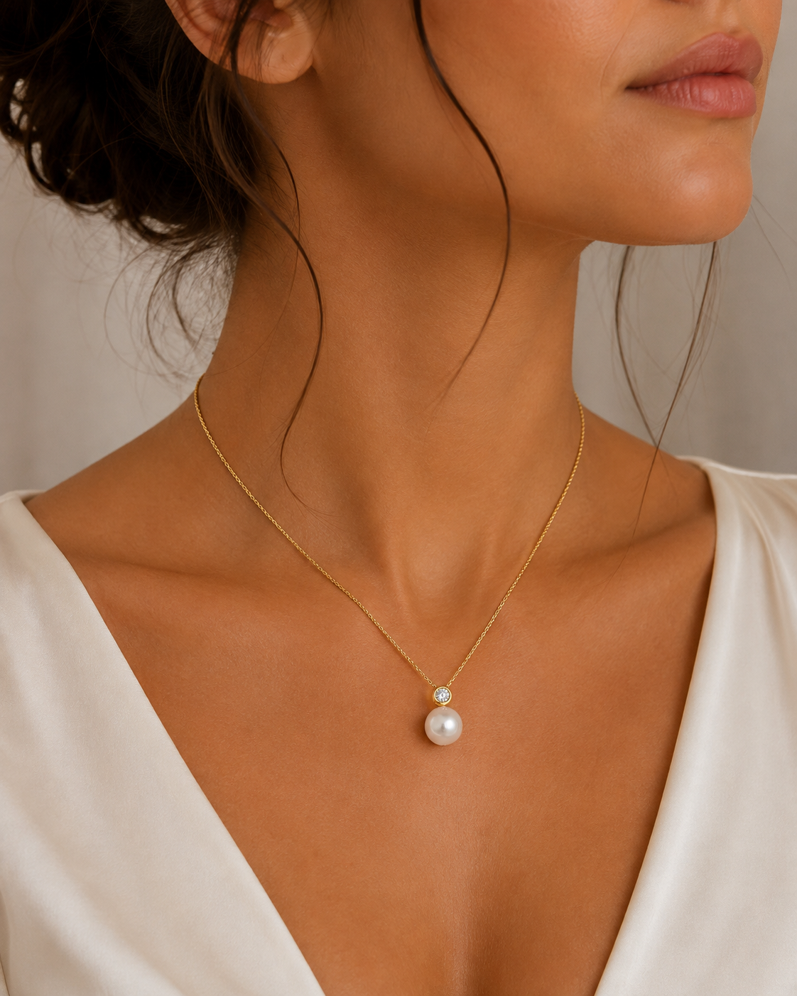 Κολιέ Pearls από επιχρυσωμένο ασήμι 925° με freshwater pearl και ζιργκόν
