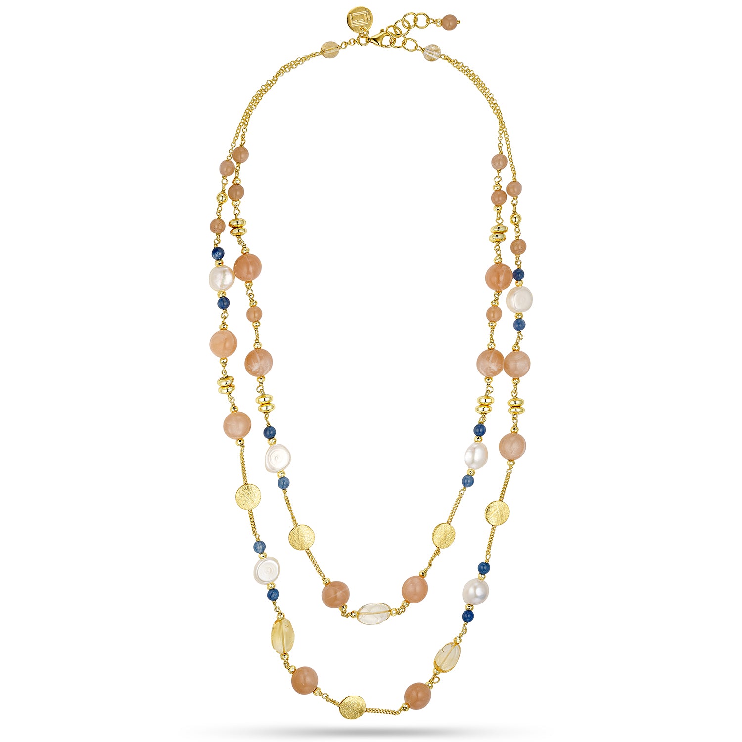 Κολιέ Amalfi από επιχρυσωμένο ασήμι 925° με moonstone, κυανίτη, αιματίτη και freshwater pearls