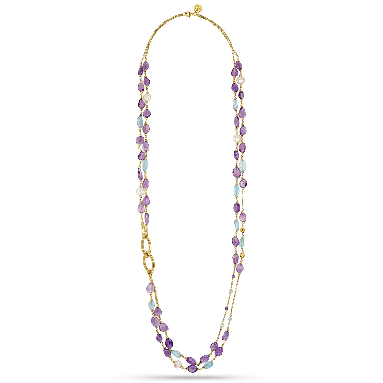Κολιέ Amalfi από επιχρυσωμένο ασήμι 925° με αμέθυστο, τοπάζι, αιματίτη και freshwater pearls