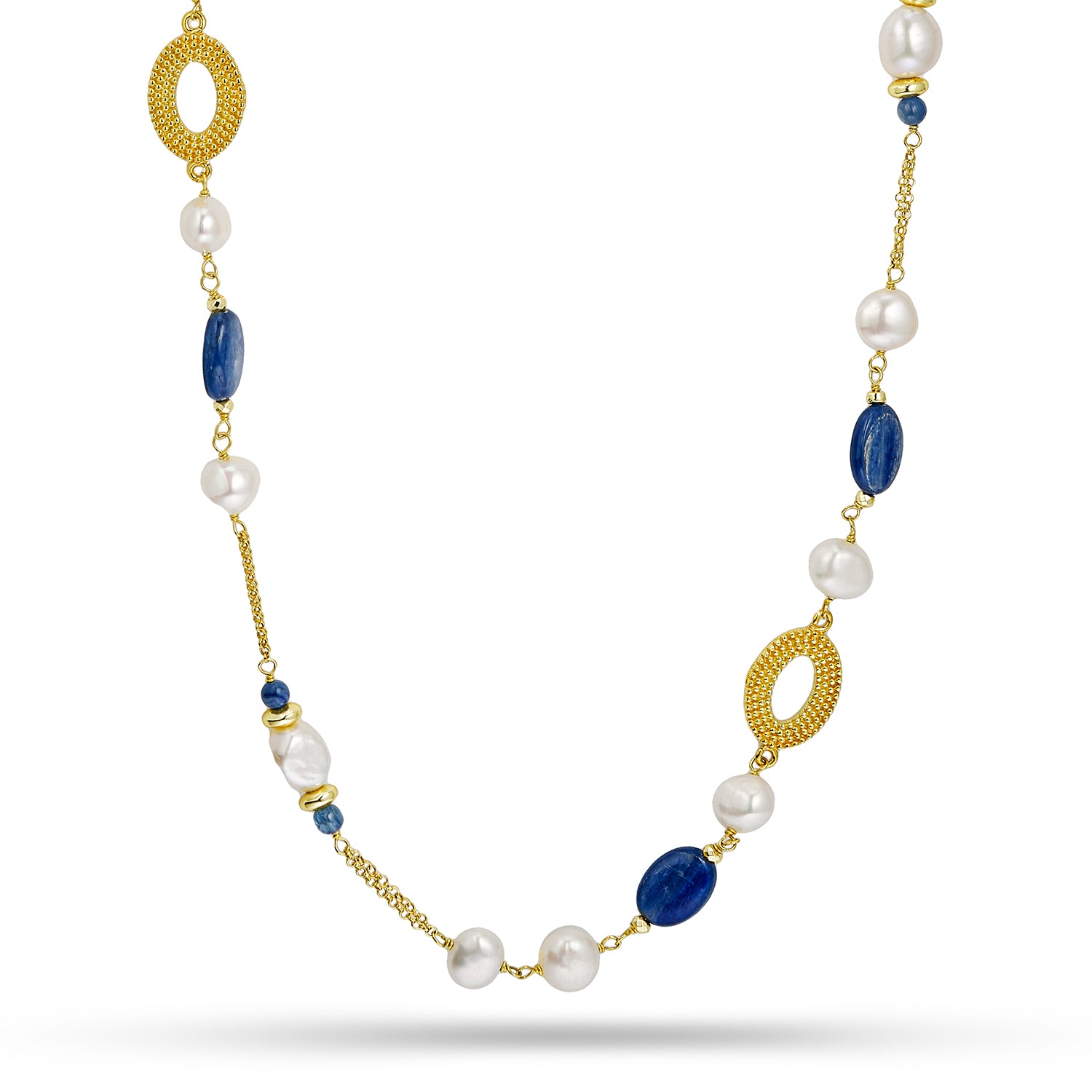 Κολιέ Amalfi από επιχρυσωμένο ασήμι 925° με κυανίτη, αιματίτη και freshwater pearls