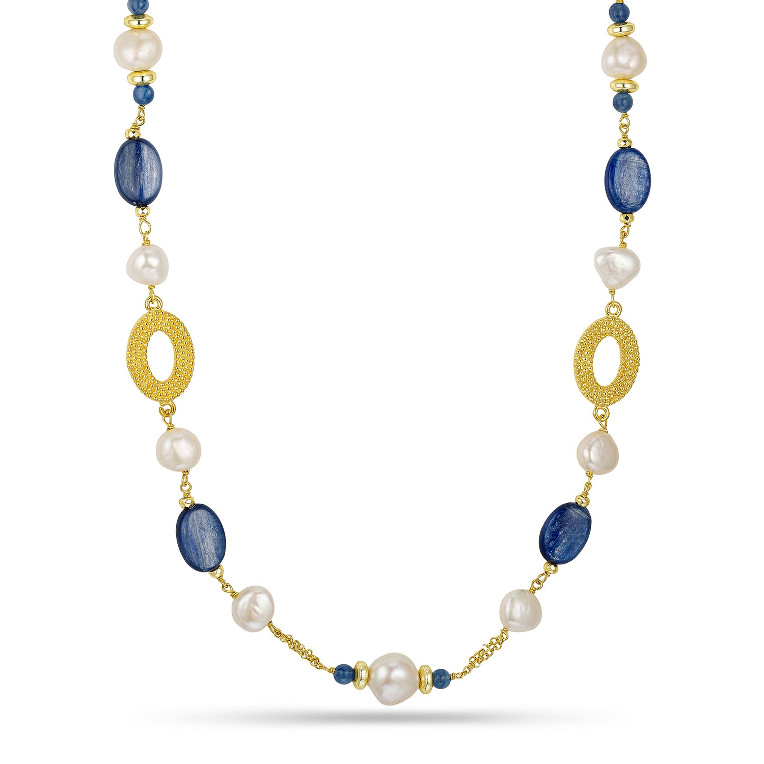Κολιέ Amalfi από επιχρυσωμένο ασήμι 925° με κυανίτη, αιματίτη και freshwater pearls