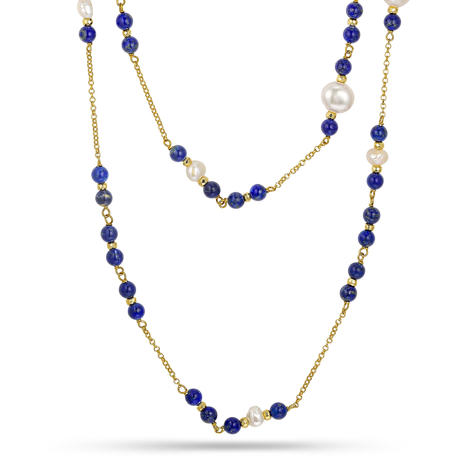 Κολιέ Amalfi από επιχρυσωμένο ασήμι 925° με λάπις λάζουλι και freshwater pearls
