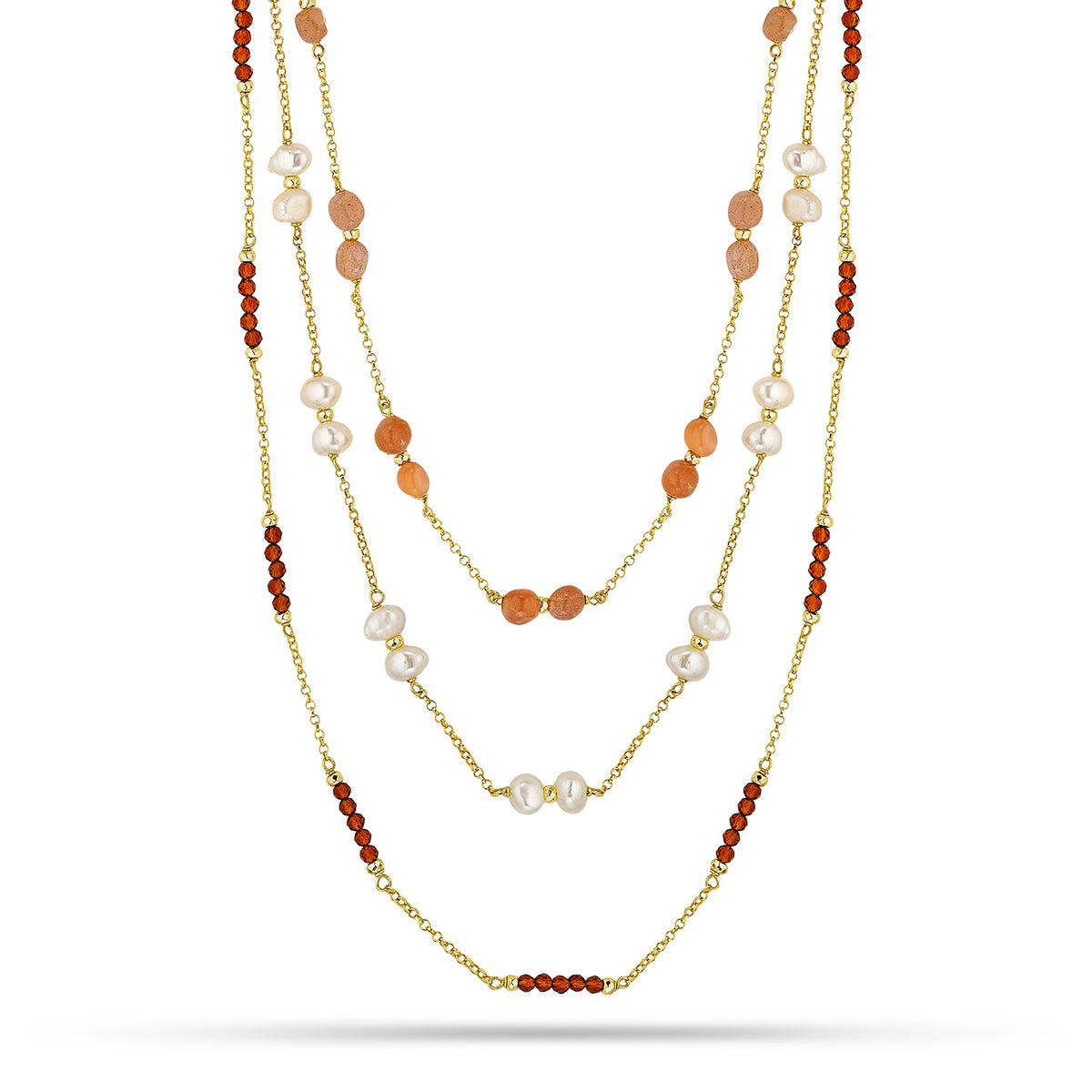 Κολιέ Amalfi από επιχρυσωμένο ασήμι 925° με moonstone ,freshwater pearls και σπινέλιο