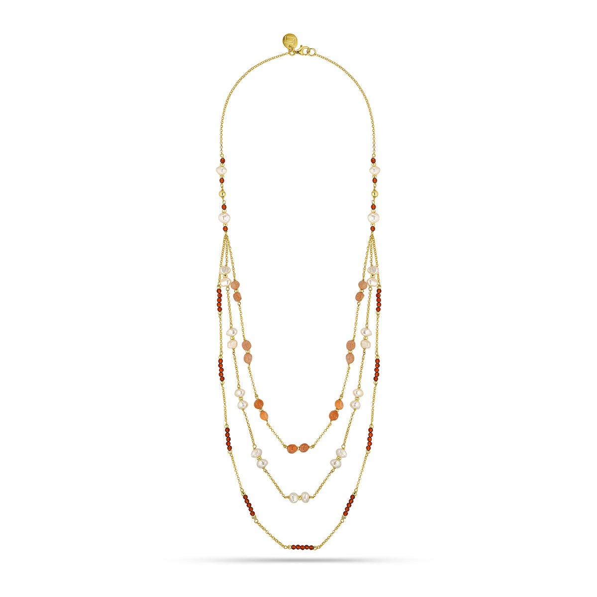 Κολιέ Amalfi από επιχρυσωμένο ασήμι 925° με moonstone ,freshwater pearls και σπινέλιο