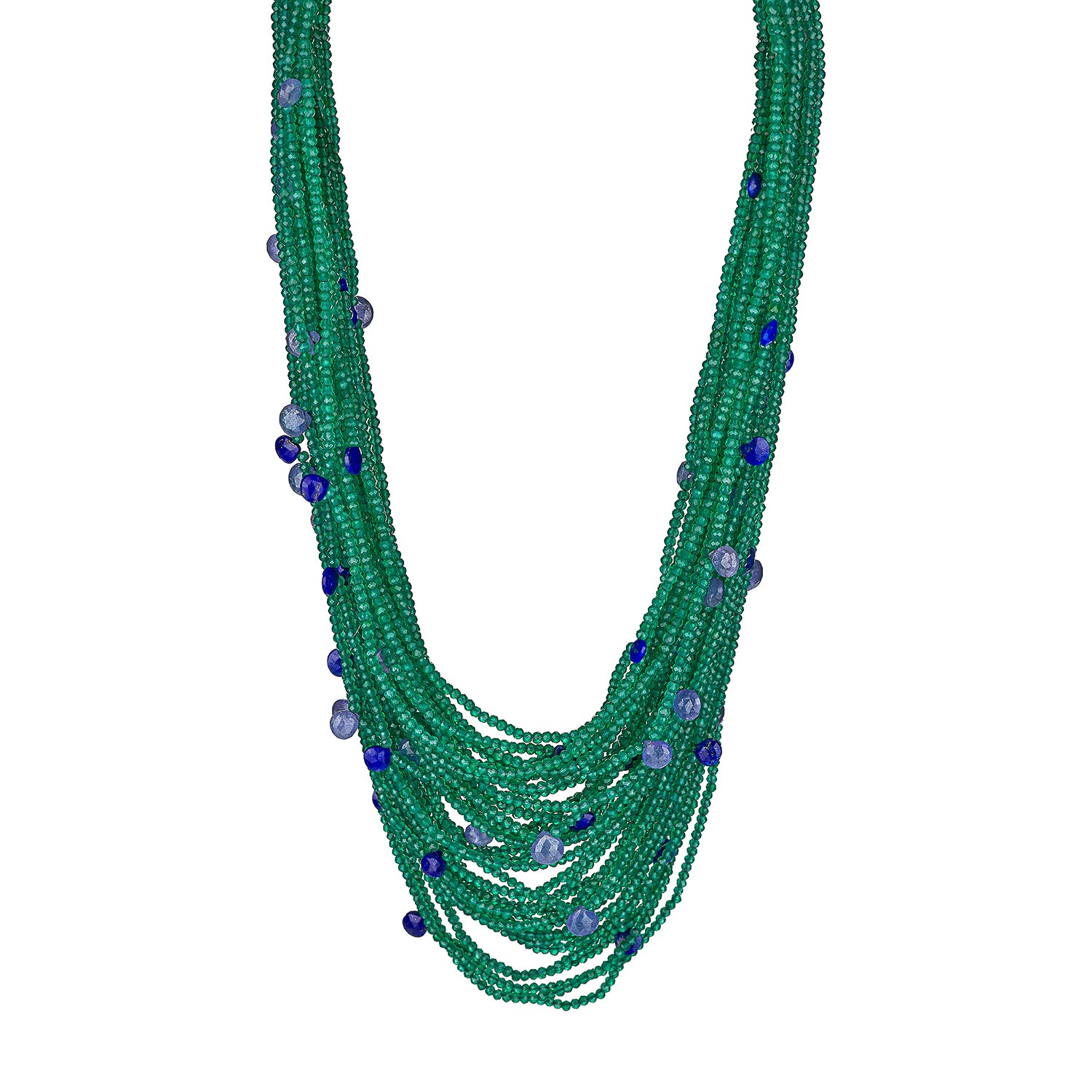 Κολιέ Rio από πράσινο αχάτη ,λάπις λάζουλι και τανζανίτη με ασήμι 925°