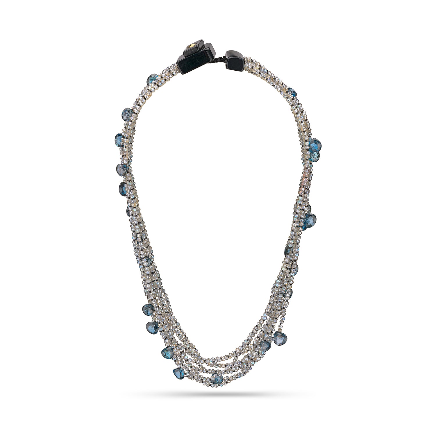 Κολιέ Rio απο λαμπραδορίτη, London blue topaz και βακελίτη