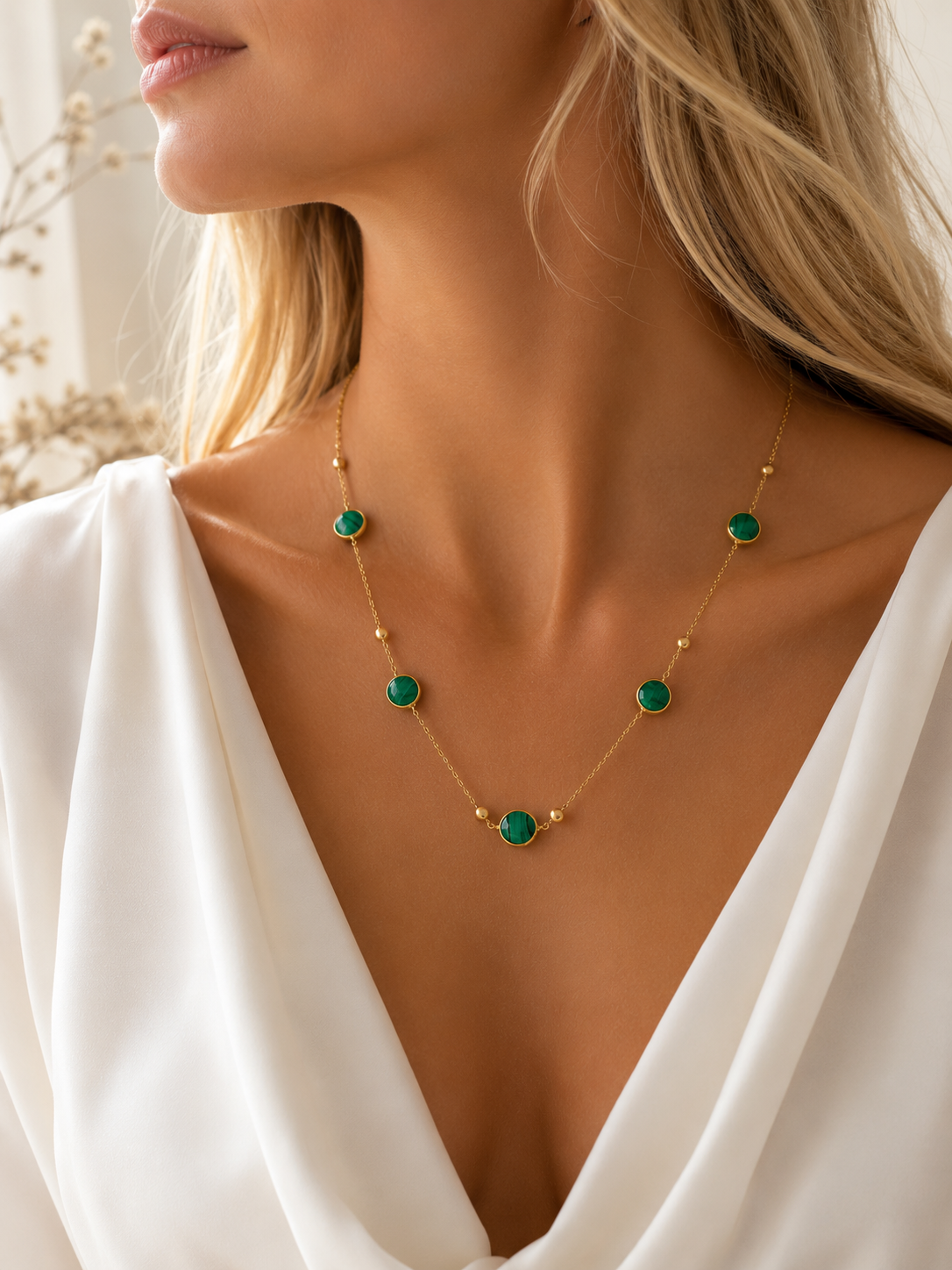 Κολιέ Secret Garden από χρυσό 14K με μαλαχίτη