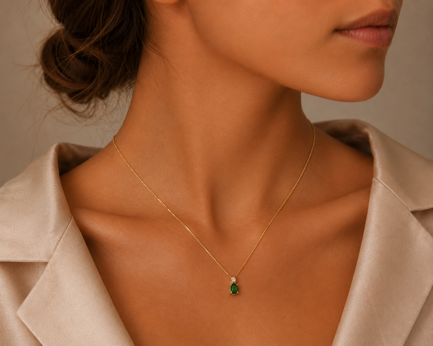 Κολιέ Gems από χρυσό 18K με σμαράγδι και διαμάντι μπριγιάν
