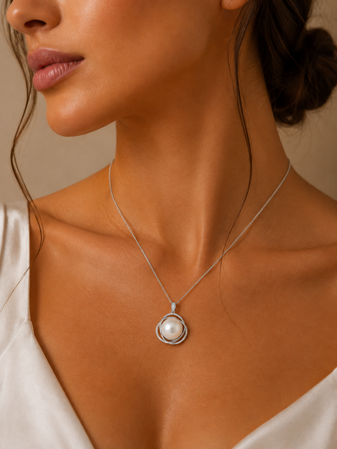 Μενταγιόν Pearls από λευκό χρυσό 18K με south sea pearl και διαμάντια