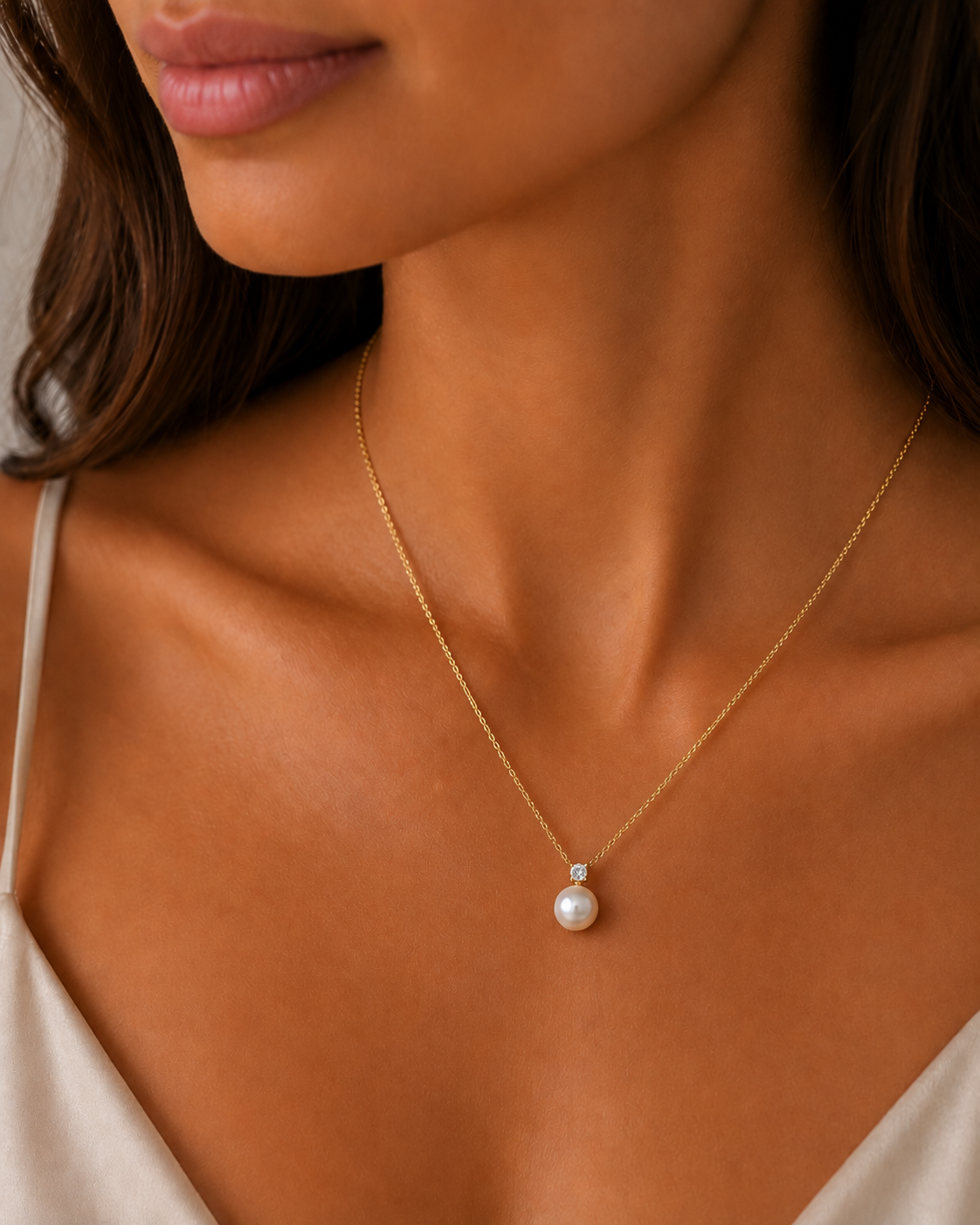 Μενταγιόν Pearls από χρυσό 18K με freshwater pearls και διαμάντι κοπής μπριγιάν