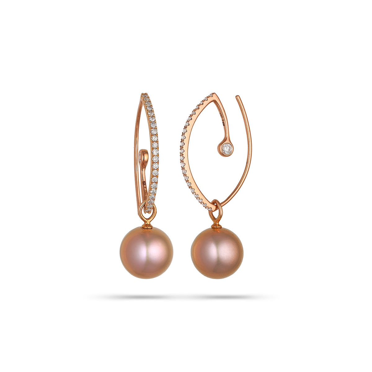 Σκουλαρίκια Pearls από ροζ χρυσό 18K με Ming freshwater pearls και διαμάντια μπριγιάν
