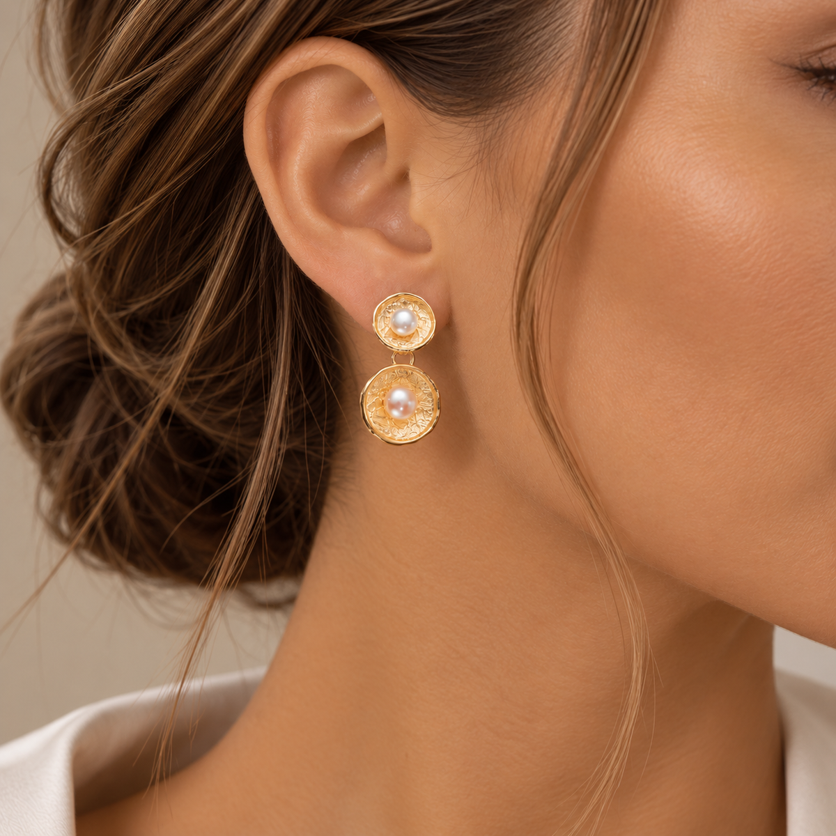 Σκουλαρίκια Terra από επιχρυσωμένο ασήμι 925° με freshwater pearls