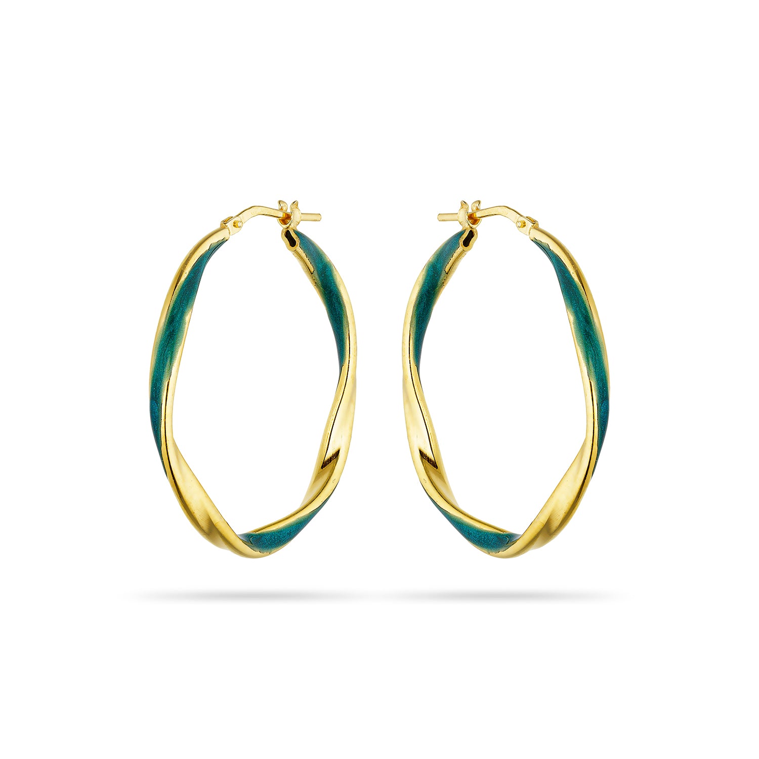 Σκουλαρίκια κρίκοι Pop23 από επιχρυσωμένο ασήμι 925° με πράσινο περλέ σμάλτο