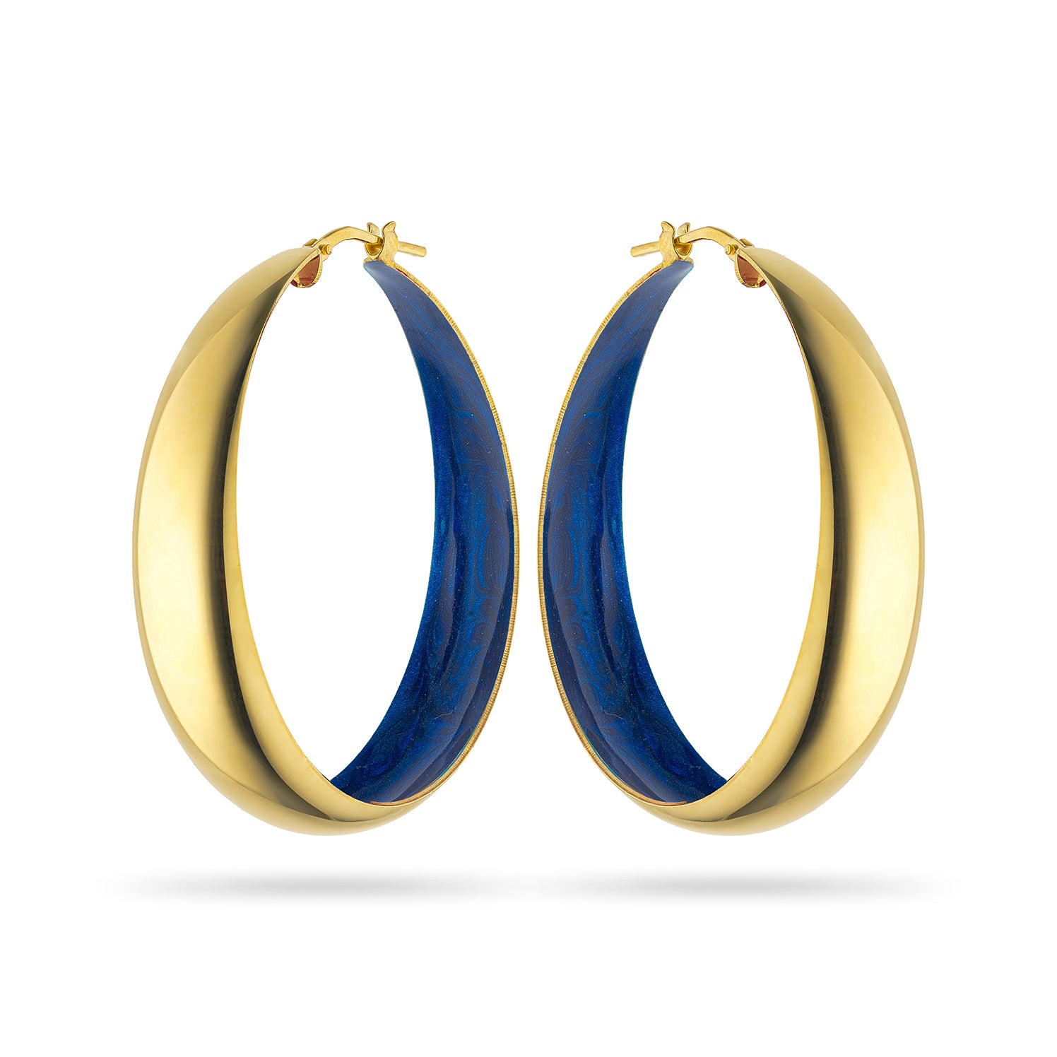 Σκουλαρίκια κρίκοι Pop 23 από επιχρυσωμένο ασήμι 925° με μπλέ περλέ σμάλτο