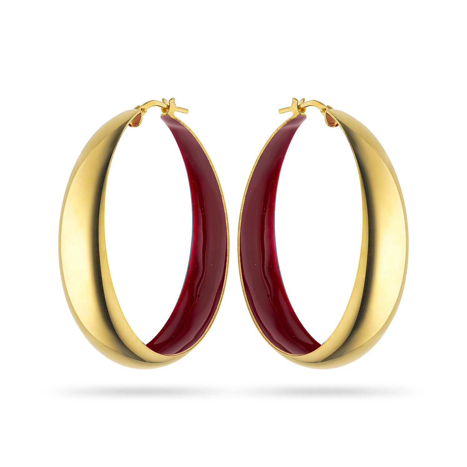 Σκουλαρίκια κρίκοι Pop 23 από επιχρυσωμένο ασήμι 925° με μπορντό σμάλτο