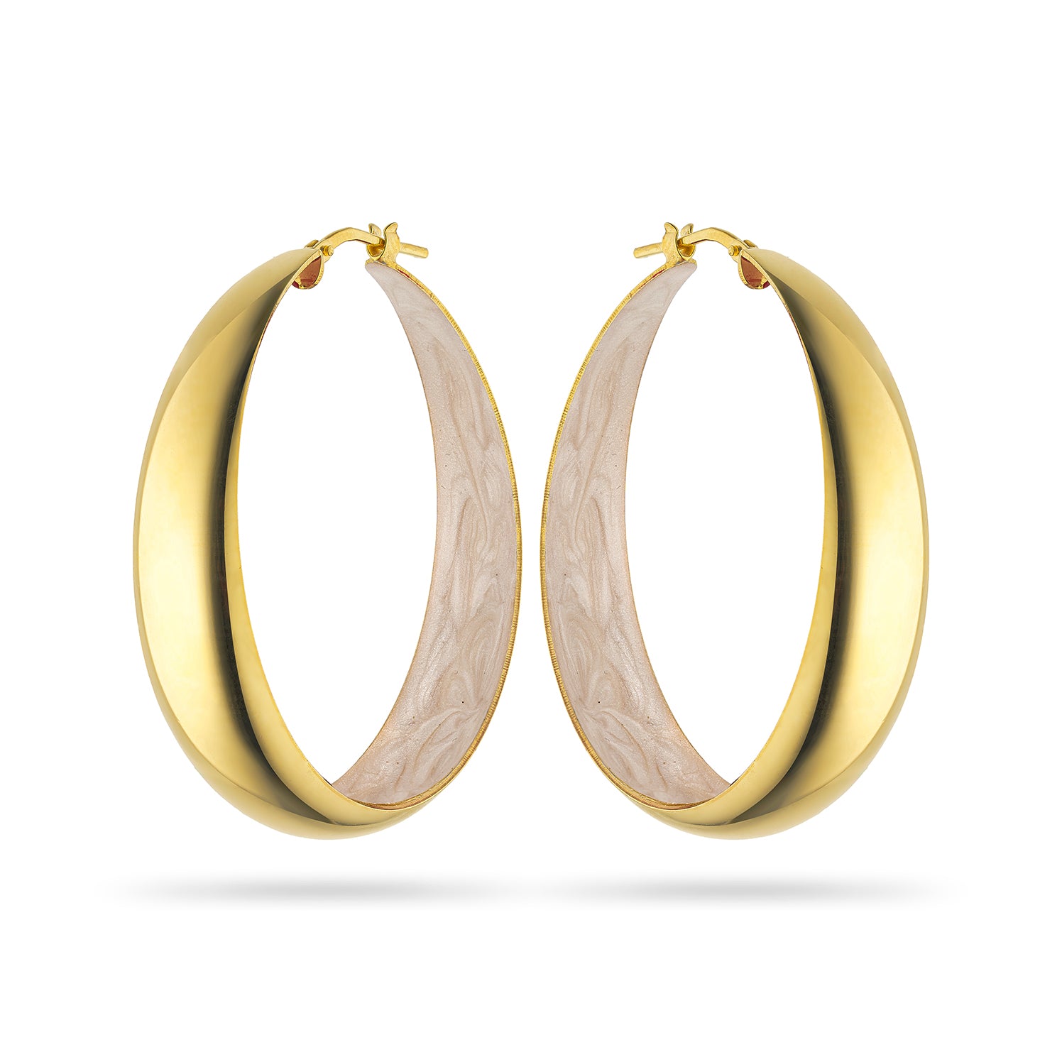 Σκουλαρίκια κρίκοι Pop 23 από επιχρυσωμένο ασήμι 925° με λευκό περλέ σμάλτο