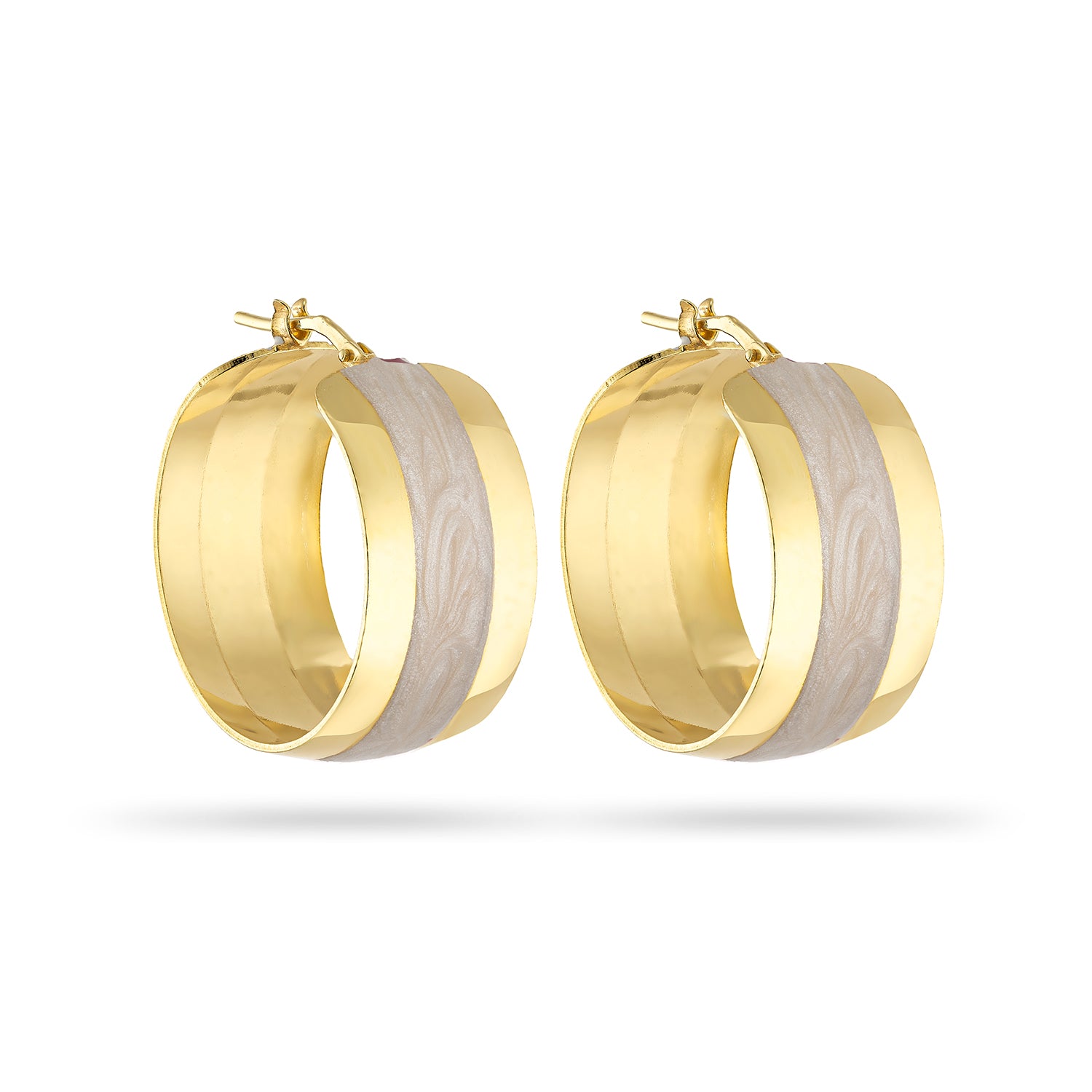 Σκουλαρίκια κρίκοι Pop23 από επιχρυσωμένο ασήμι 925° με λευκό περλέ σμάλτο